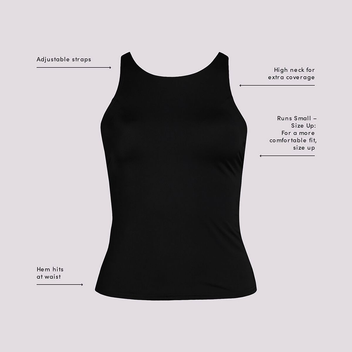 Women's Tugless High Neck Strappy Back Tankini Swimsuit Top