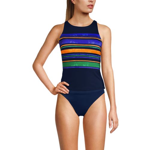 Women's Tugless High Neck Strappy Back Tankini Swimsuit Top, Front