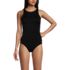 Women's Petite Tugless High Neck Strappy Back Tankini Swimsuit Top, Front