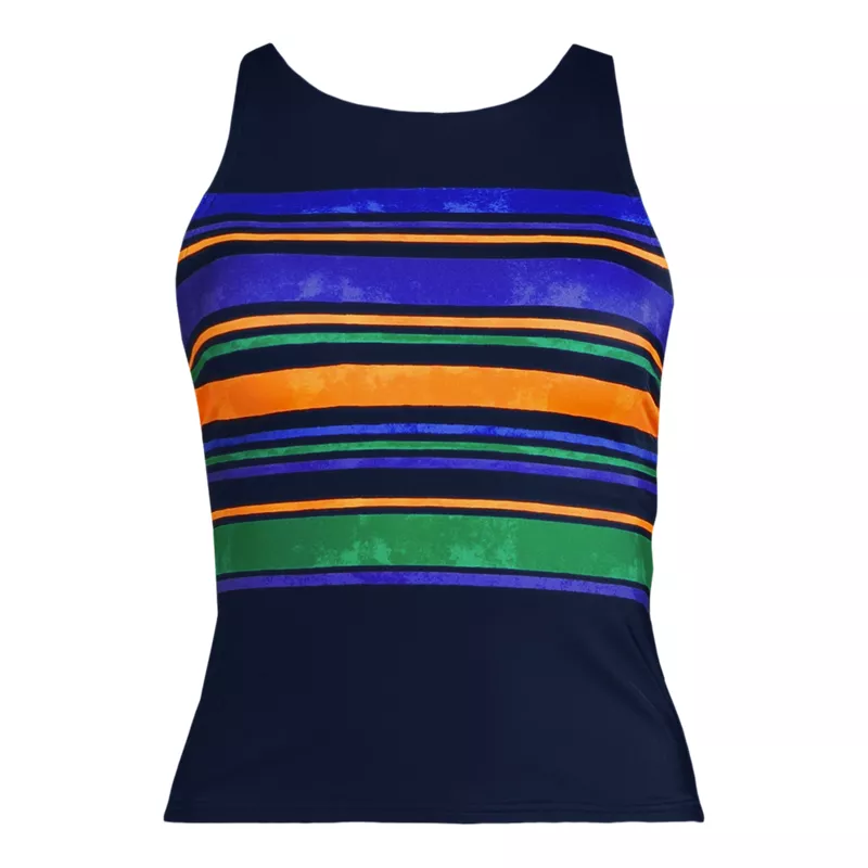 Women's Tugless High Neck Strappy Back Tankini Swimsuit Top, Front