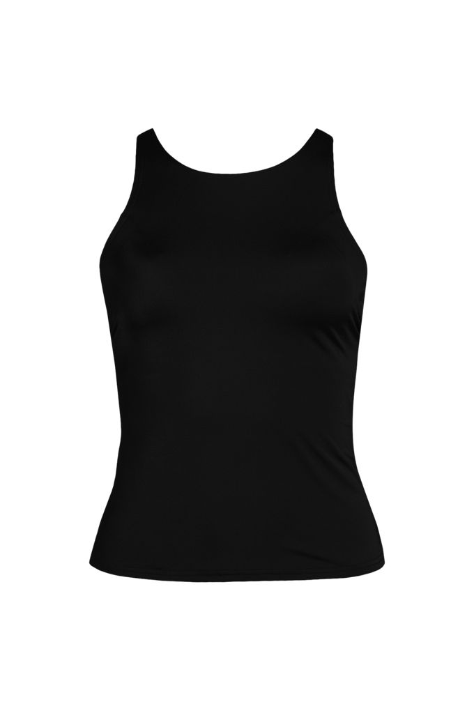 Women's Plus Size Tugless High Neck Strappy Back Tankini Swimsuit Top - Lands' End - Black - 22W
