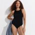 Women's Petite Tugless High Neck Strappy Back Tankini Swimsuit Top, alternative image