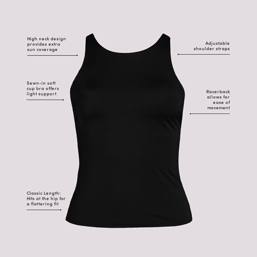 Women's Tugless High Neck Strappy Back Tankini Swimsuit Top, alternative image