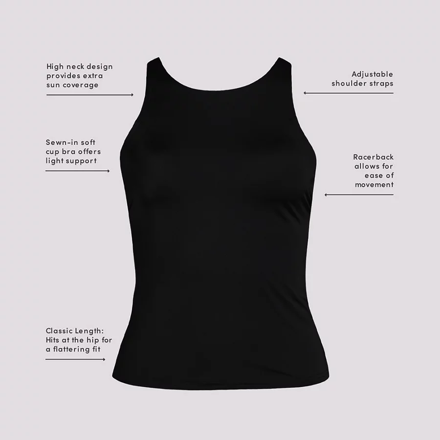 Women's Tugless High Neck Strappy Back Tankini Top view 7