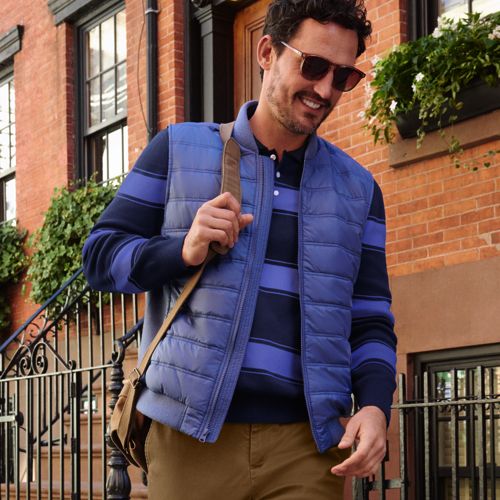 Mixed Media Gilet, Men, size: S, regular, Blue, Nylon/Acrylic/Poly-blend, by Lands' End