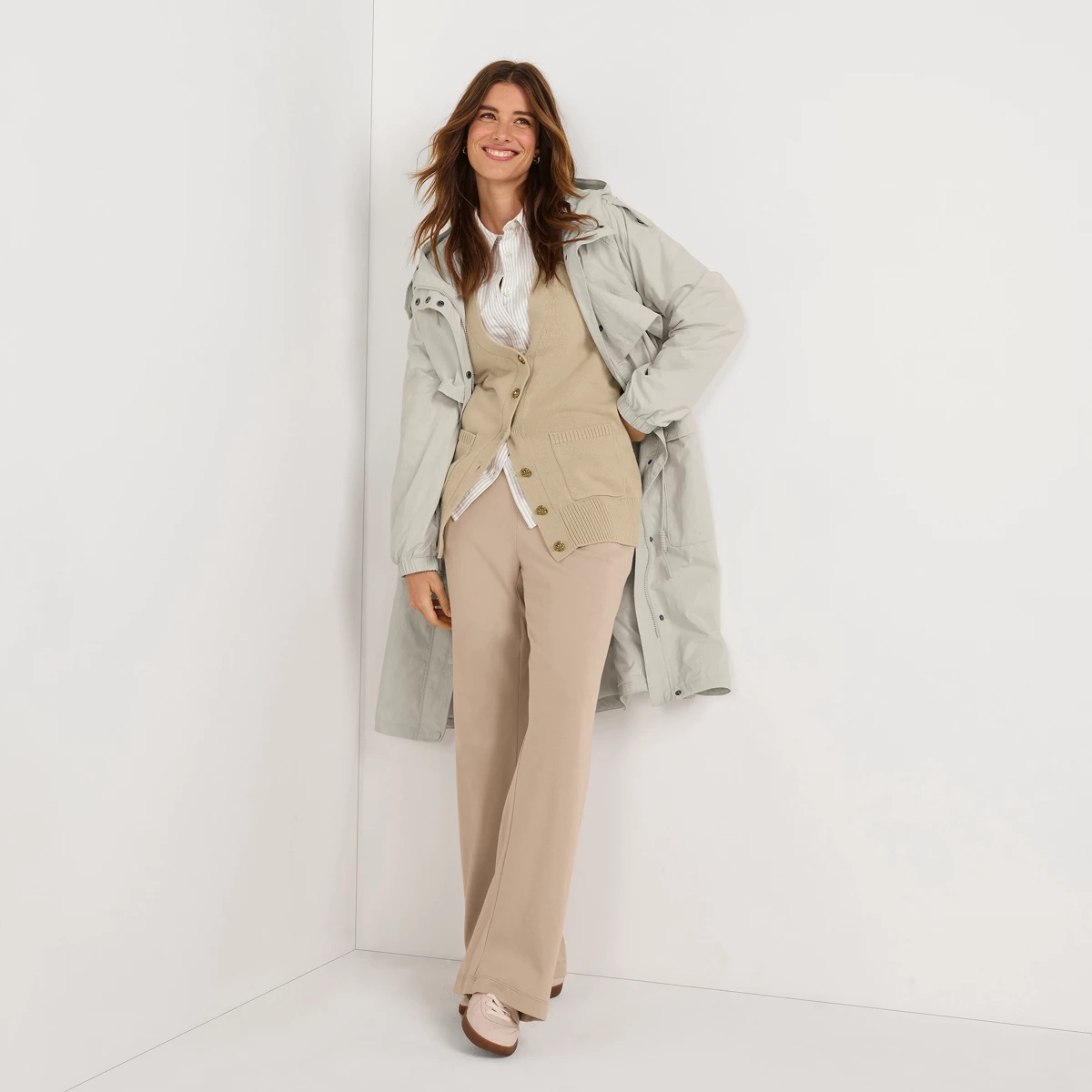 Women's Tall Sport Knit High Rise Pleated Wide Leg Pants — Champagne by Lands' End