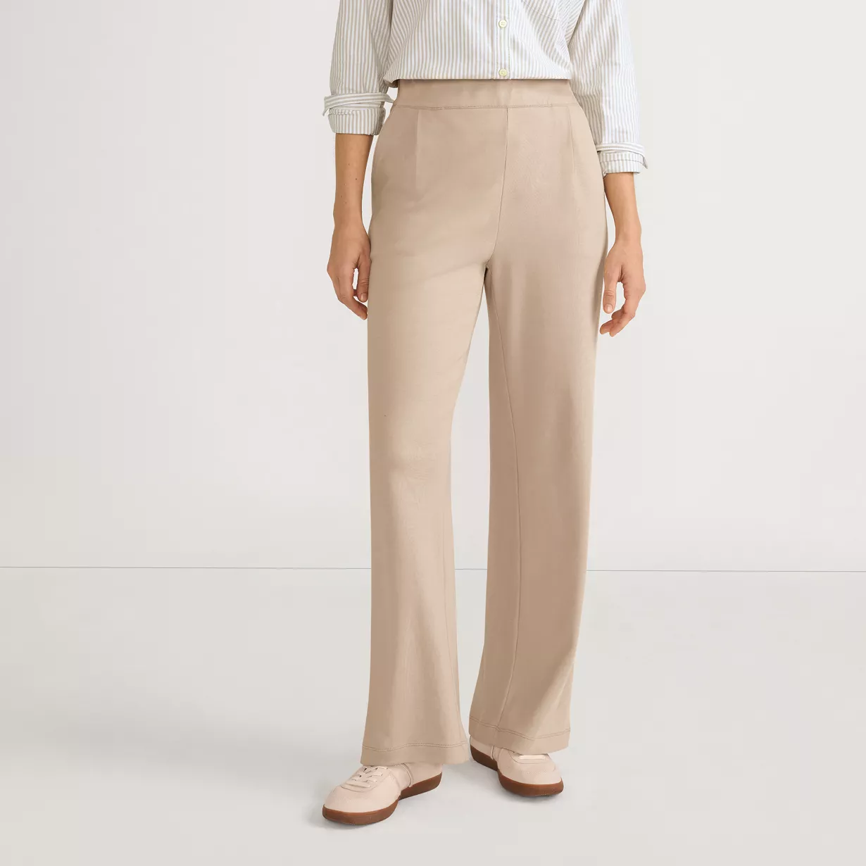 Women's Sport Knit High Rise Pleated Wide Leg Pants