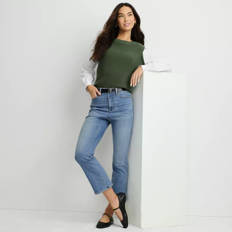 Women's Denim High Rise Kick Flare Crop Jeans, alternative image