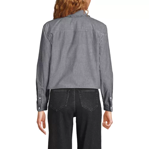 Women's Poplin Ruffle Button Front Cropped Shirt, Back