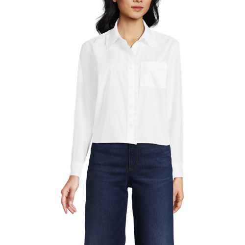 Women's Poplin Ruffle Button Front Cropped Shirt - image 5