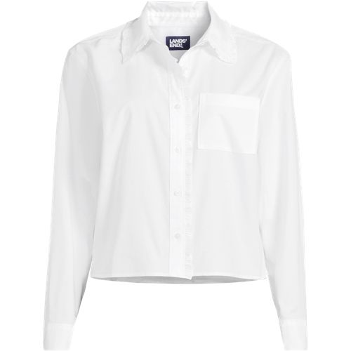 Women's Poplin Ruffle Button Front Cropped Shirt - image 4
