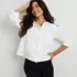 Women's Poplin Ruffle Button Front Cropped Shirt, alternative image