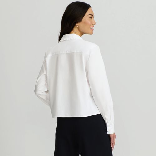 Women's Poplin Ruffle Button Front Cropped Shirt, Back