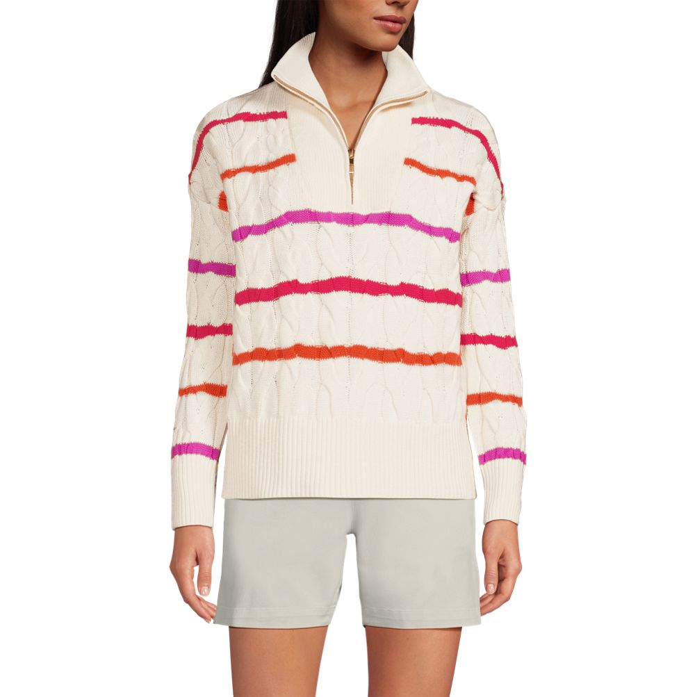 Women's Drifter Cable Quarter Zip Sweater | Lands' End