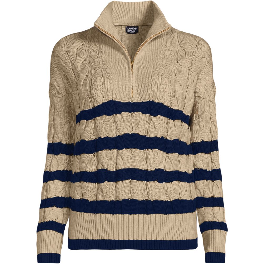売れ筋商品|||ランズエンド ニット&セーター アウター レディース Plus Size Drifter Jacquard Crew Neck Sweater Paris heart Women's Drifter Cable Quarter Zip Sweater | Lands' End