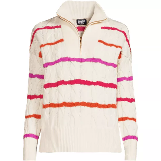 Women's Petite Drifter Cable Quarter Zip Sweater - primary