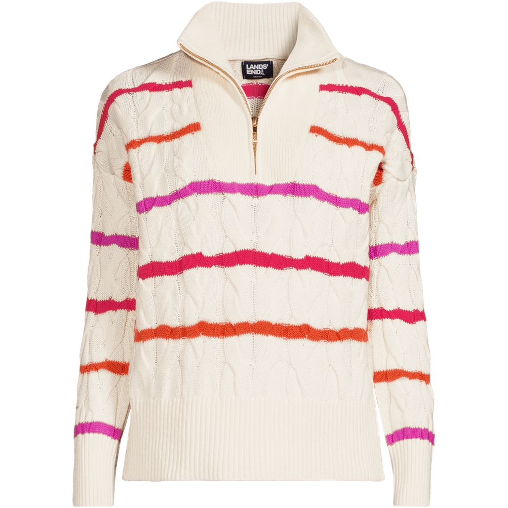 Women's Drifter Cable Quarter Zip Sweater | Lands' End