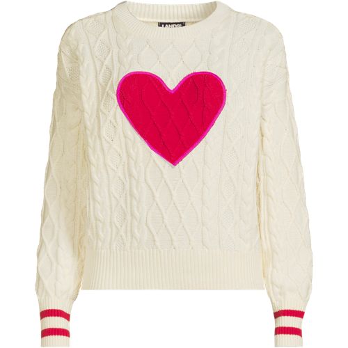 売れ筋商品|||ランズエンド ニット&セーター アウター レディース Women's Plus Size Aran Cable Crew Neck Sweater Light rose pink classic stripe Women's Aran Cable Crew Neck Sweater | Lands' End