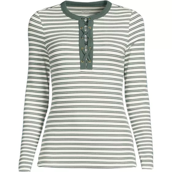 Women's Polished Rib Tie Henley Top - primary
