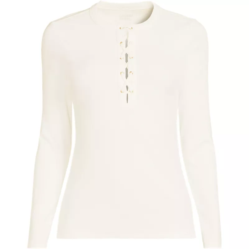 Women's Plus Size Polished Rib Tie Henley Top, Front