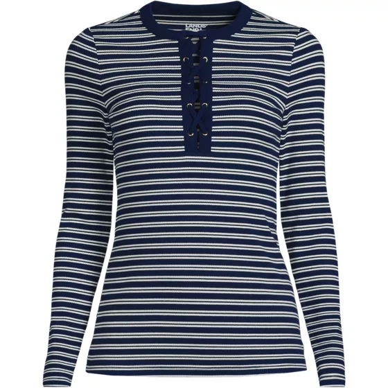 Women's Polished Rib Tie Henley Top - primary