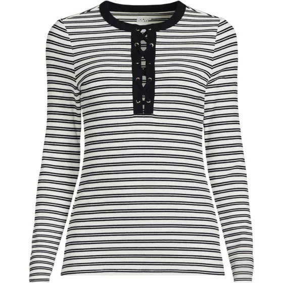 Women's Polished Rib Tie Henley Top - primary