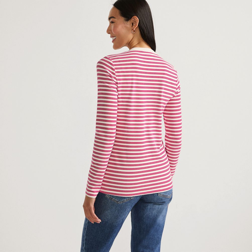Women's Polished Rib Tie Henley Top | Lands' End
