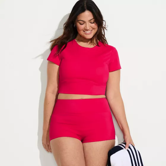 Women's Plus Size Tugless Cap Sleeve Midkini Top - primary