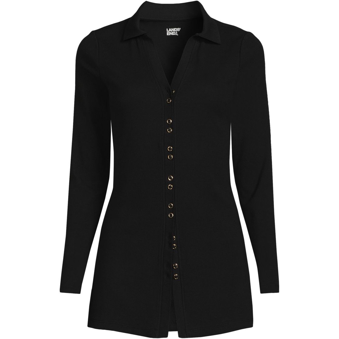 Women's Long Sleeve Polished Rib Button Through Tunic Shirt
