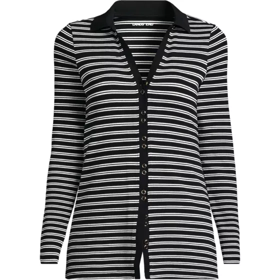 Women's Plus Size Long Sleeve Polished Rib Button Through Tunic Shirt - primary