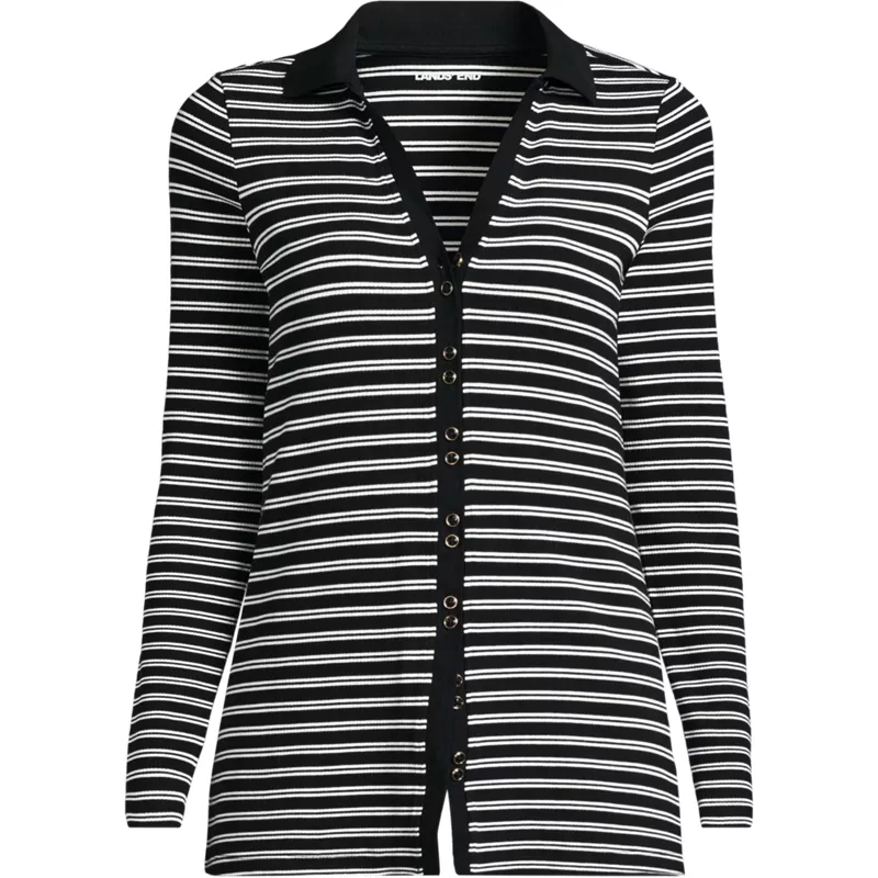 Women's Plus Size Long Sleeve Polished Rib Button Through Tunic Shirt, Front