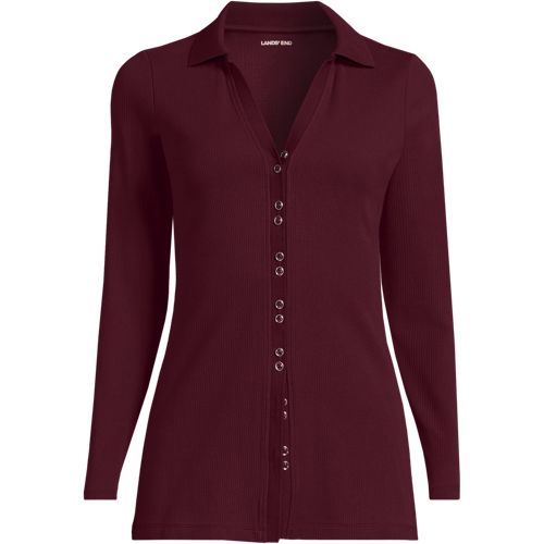 Long Sleeve Ribbed Stretch Jersey Tunic Shirt, Women, size: 2X, plus, Red, Spandex/Cotton-blend/Poly-blend, by Lands' End