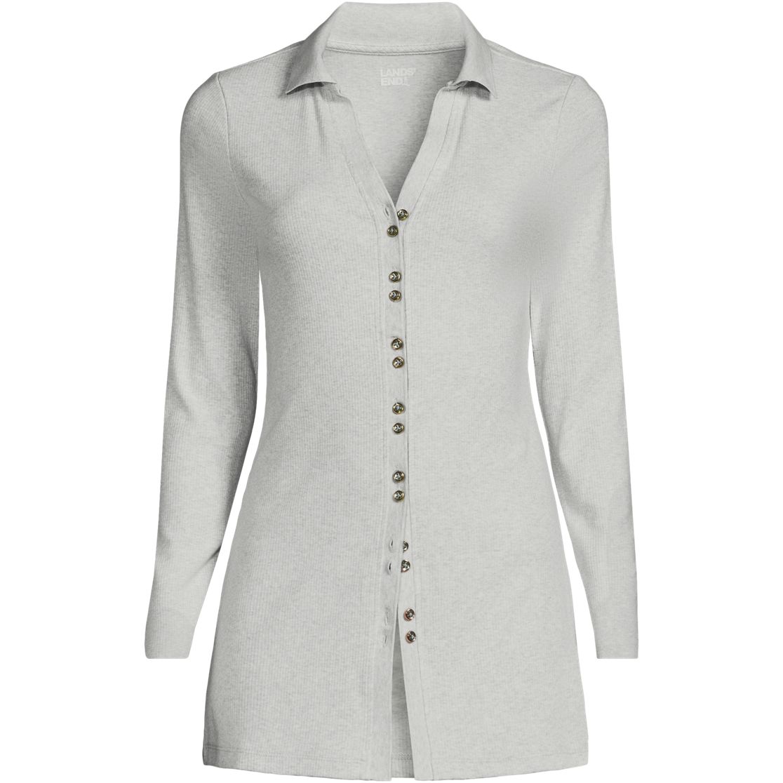 Women's Long Sleeve Polished Rib Button Through Tunic Shirt