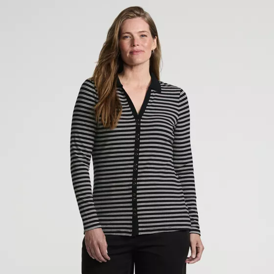 Women's Long Sleeve Polished Rib Button Through Tunic Shirt - primary