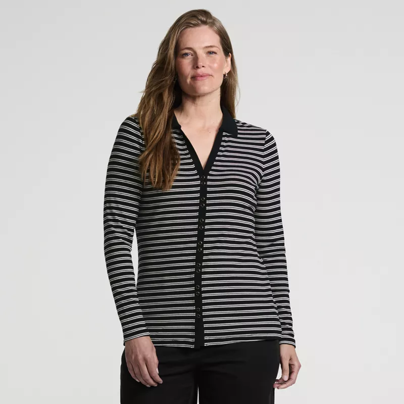 Women's Long Sleeve Polished Rib Button Through Tunic Shirt, alternative image