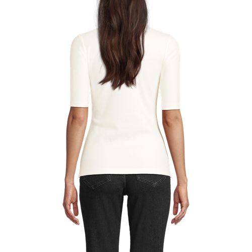Women's Elbow Sleeve Polished Rib Henley Top, Back