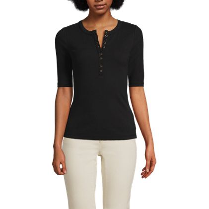 Women's Elbow Sleeve Polished Rib Henley Top - image 1