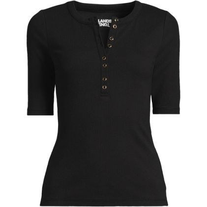 Women's Elbow Sleeve Polished Rib Henley Top - primary