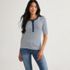 Women's Elbow Sleeve Polished Rib Henley Top, Front
