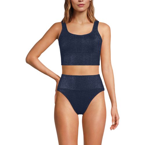 Women's Tugless Shine Tankini Top and High Waisted Bottom Swimsuit Set, Front