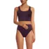 Women's Tugless Shine Midkini Top and High Waisted Bottom Swimsuit Set, Front