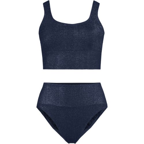 Women's Tugless Shine Tankini Top and High Waisted Bottom Swimsuit Set, Front