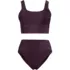 Women's Tugless Shine Midkini Top and High Waisted Bottom Swimsuit Set, Front