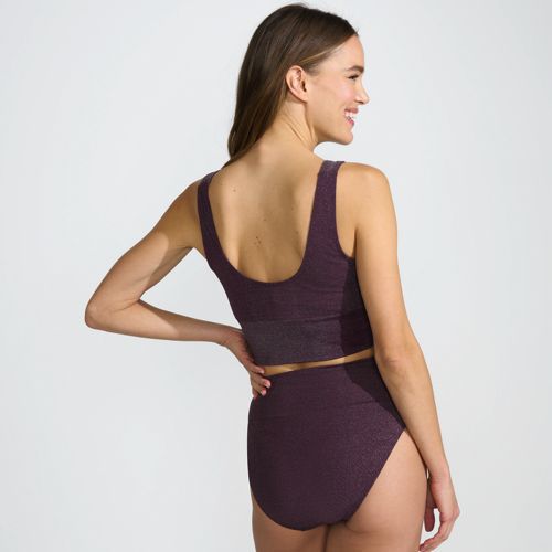Women's Tugless Shine Tankini Top and High Waisted Bottom Swimsuit Set, Back