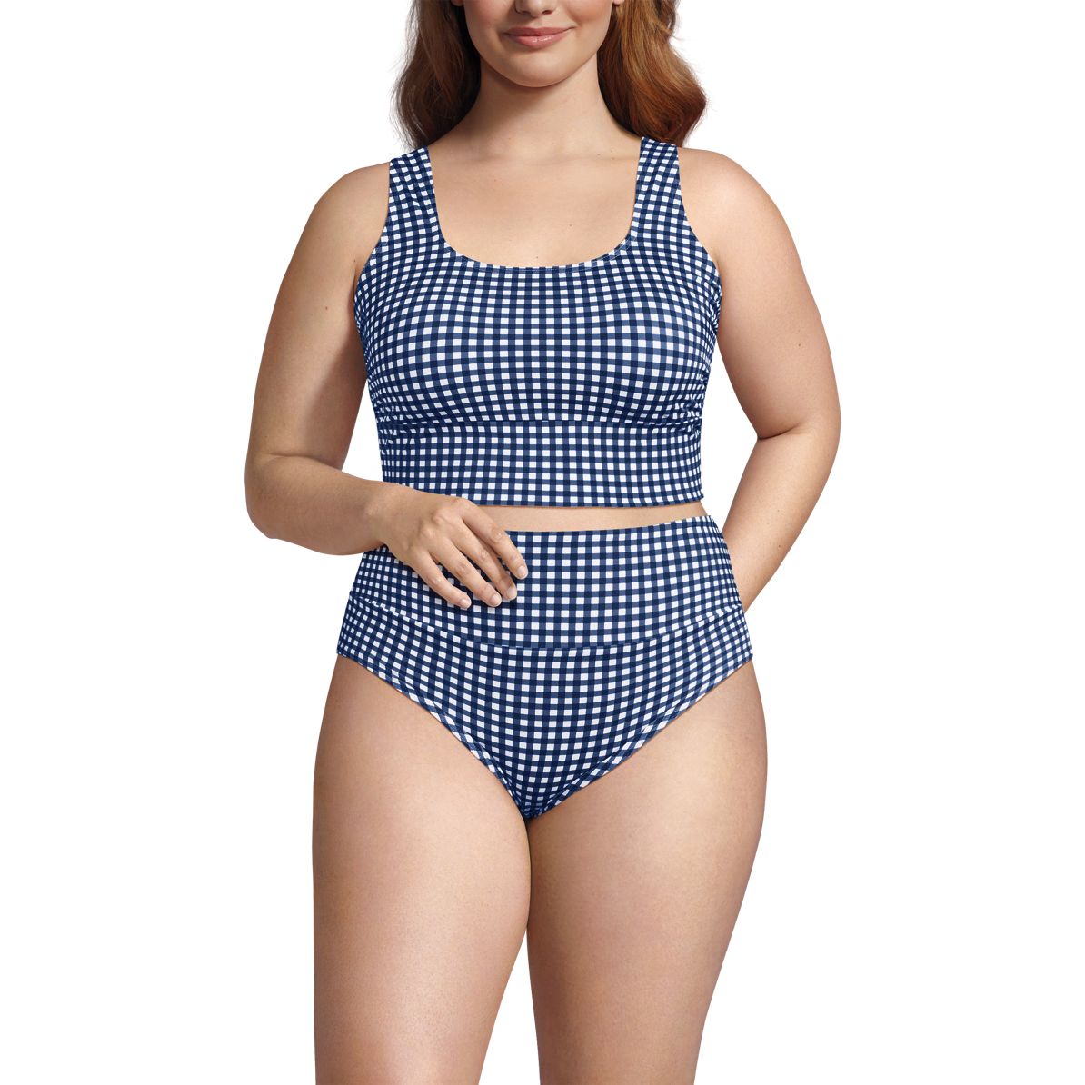 Women's Tugless Tankini Top and High Waisted Bottom Swimsuit Set