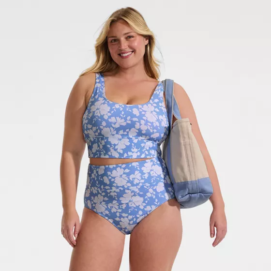 Women's Plus Size Tugless Midkini Top and High Waisted Bottom Swimsuit Set - primary