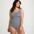 Women's Plus Size Tugless Midkini Top and High Waisted Bottom Swimsuit Set, Front