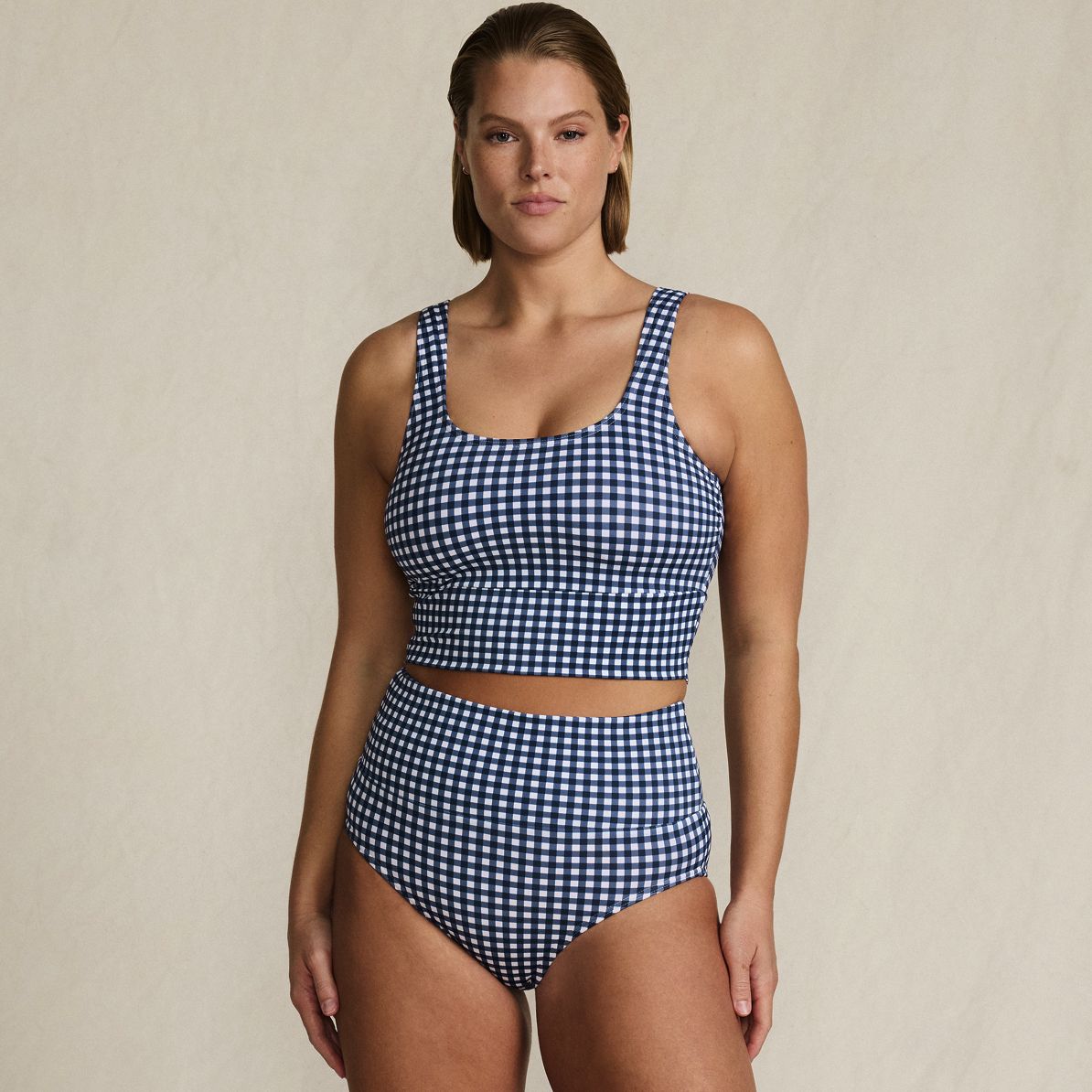 Women's Tugless Tankini Top and High Waisted Bottom Swimsuit Set