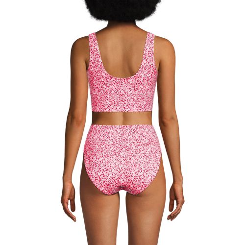 Women's Tugless Midkini Top and High Waisted Bottom Swimsuit Set, Back