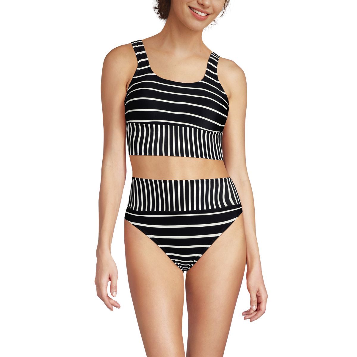 Women's Tugless Tankini Top and High Waisted Bottom Swimsuit Set